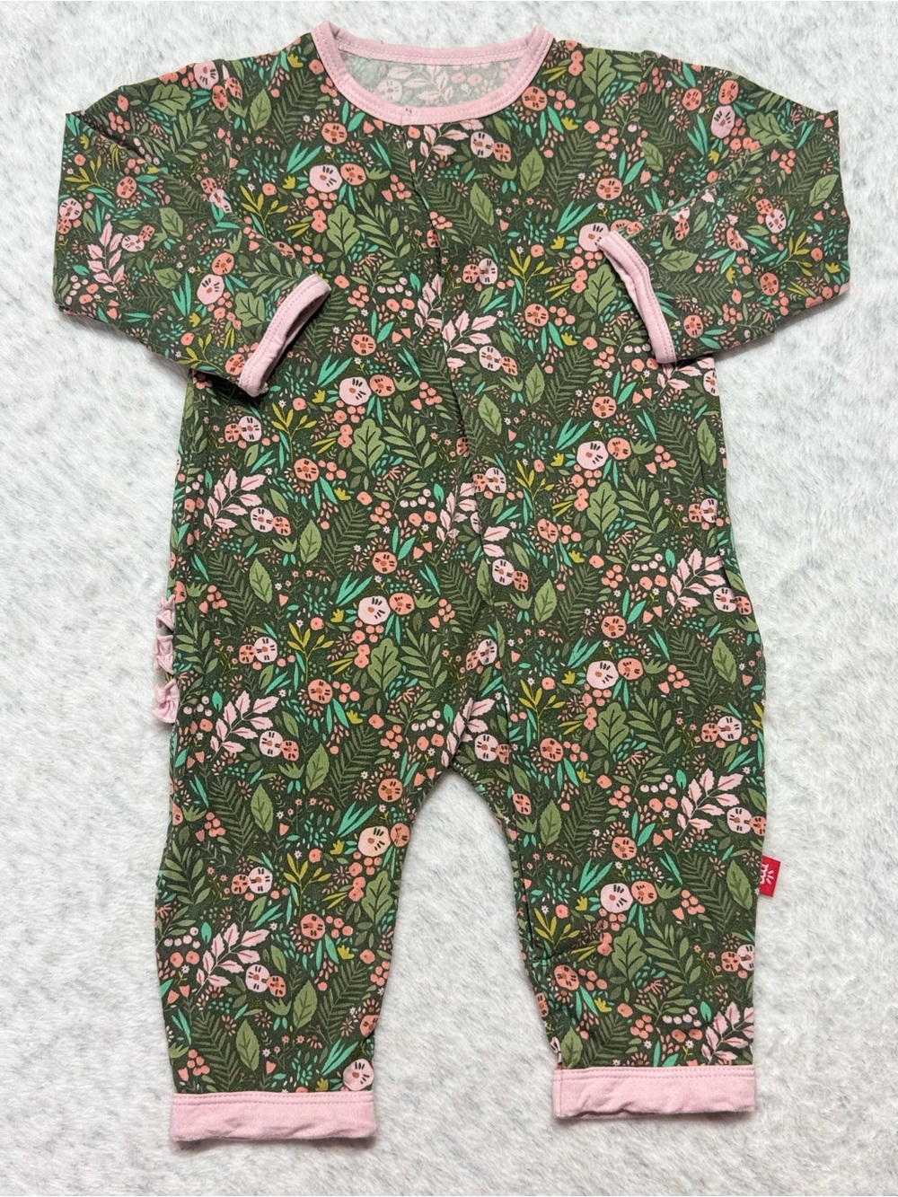 Magnetic Me Green Botanical Floral Footless Sleeper 0-3M Baby Girl Modal Ruffle